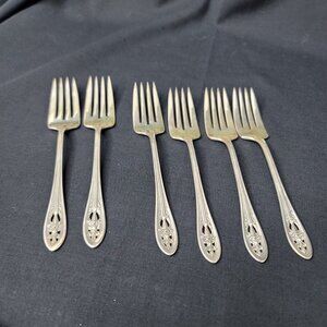 1937 HOLLYWOOD 6 Salad Forks Luxor Plate Wallace 6.5"